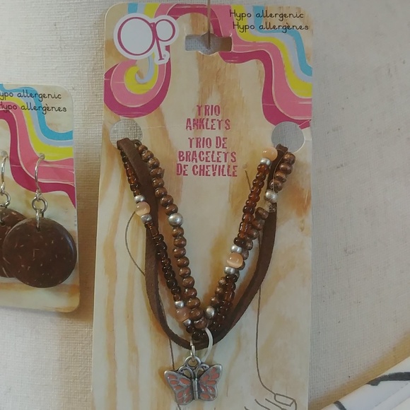 NWT OP Wood Earrings and Trio of Anklets Set - Picture 3 of 7